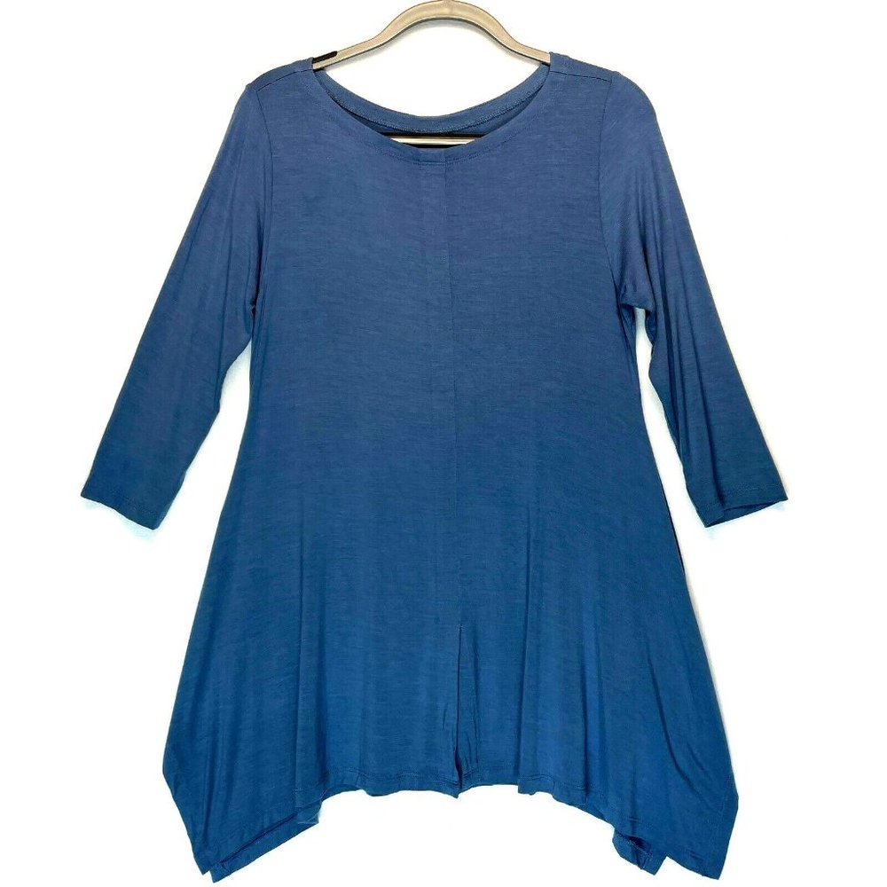 Soft Surroundings Top Size Medium Blue Tunic 3/4 Sleeve Jersey